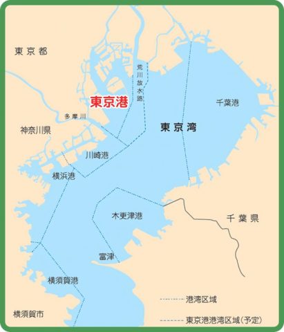 東京湾には、東京、横浜、川崎、千葉、横須賀、木更津の６つの港があります