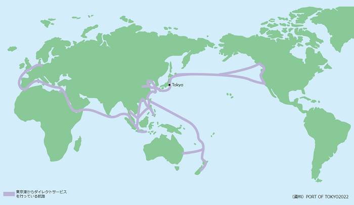 東京港コンテナターミナルにやってくる船の航路